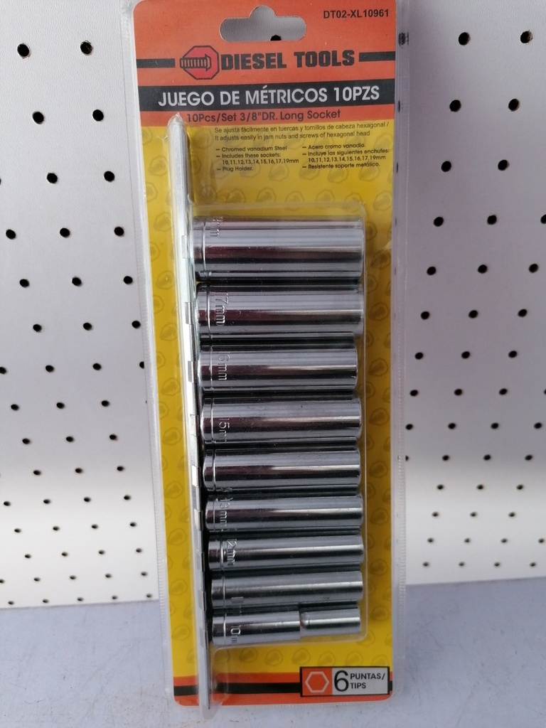 Set dados o copas largas,10 pzs de 3/8'', Diesel Tools.